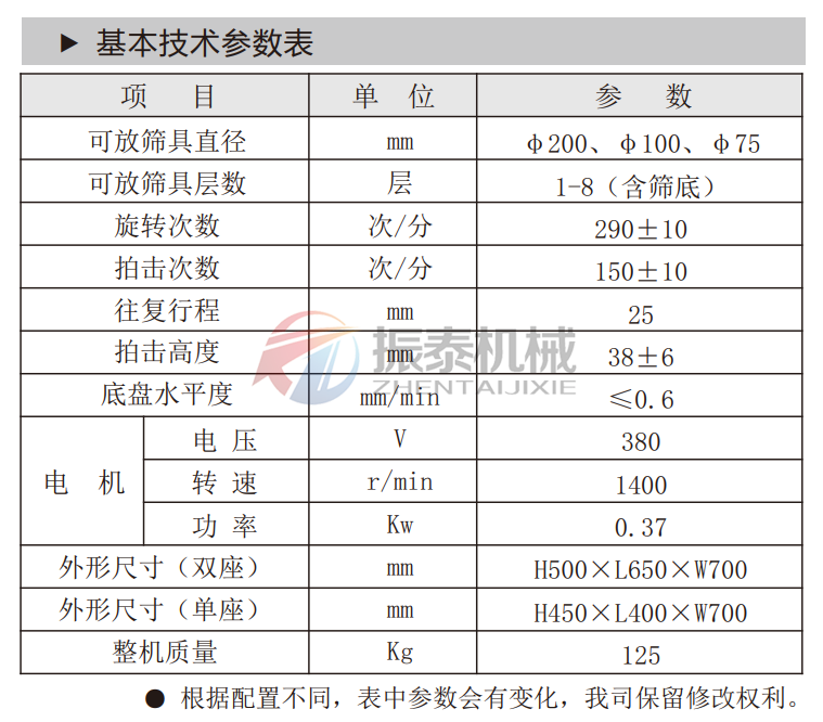 焊粉拍擊篩技術參數